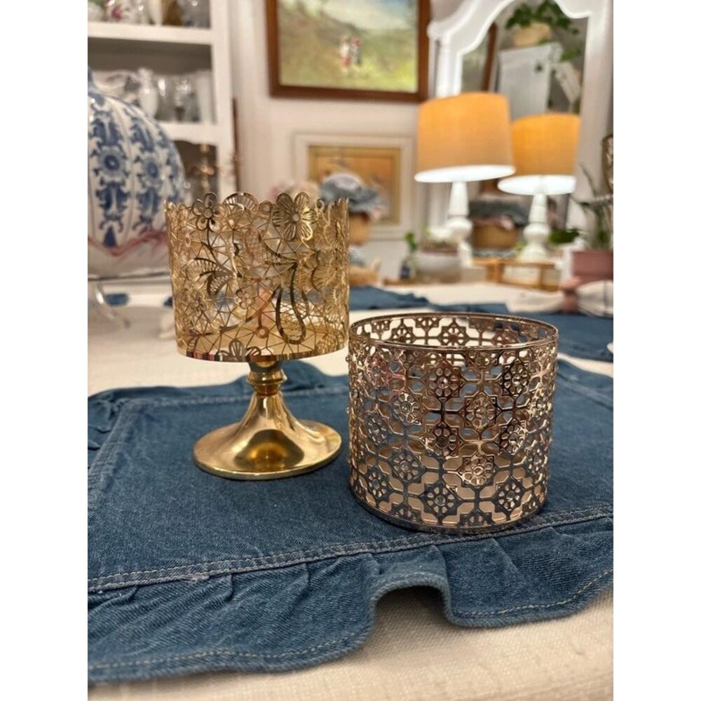 Bath & Body Works Gold 3 Wick Candle Holder Lot